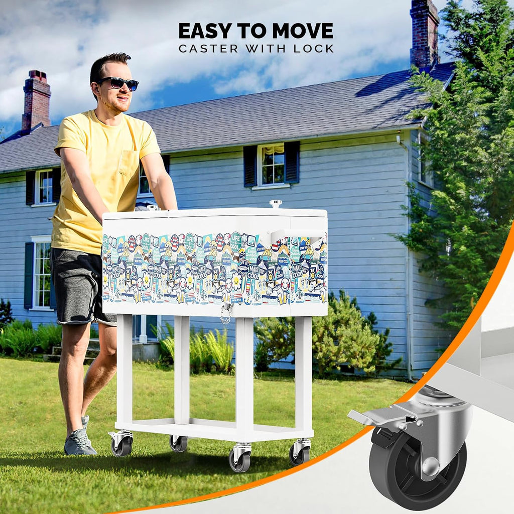 VINGLI Rolling Ice Chest, Portable Patio Party Bar Drink Cooler Cart, with Shelf, Beverage Pool with Bottle Opener
