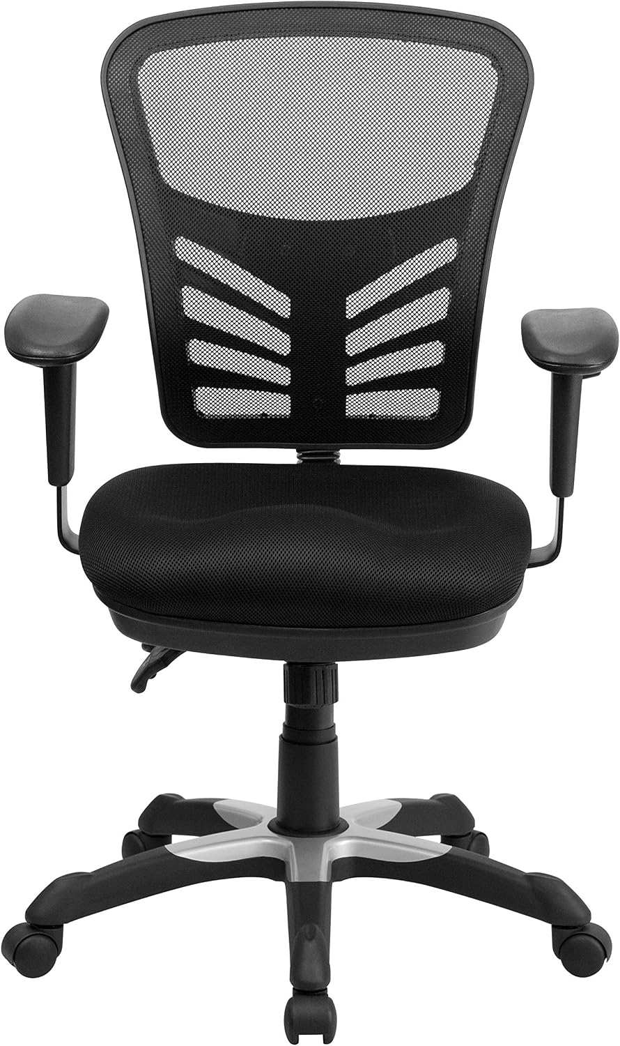 Flash Furniture Nicholas Mid-Back Black Mesh Multifunction Executive Swivel Ergonomic Office Chair with Adjustable Arms, Set of 4