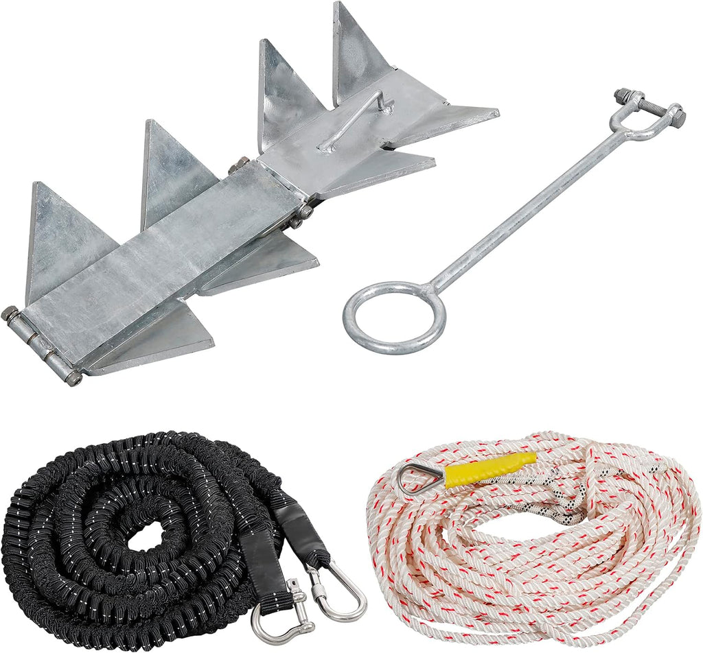 Box Anchor Kit 13LBS/19LBS/25LBS, Boat Anchor with 16.5 Feet Elastic Rope & 100 Feet Nylon Rope, Hot-Dipped Galvanized Folding Boat Slide Cube Anchor (Box Style) Suitable for Boats