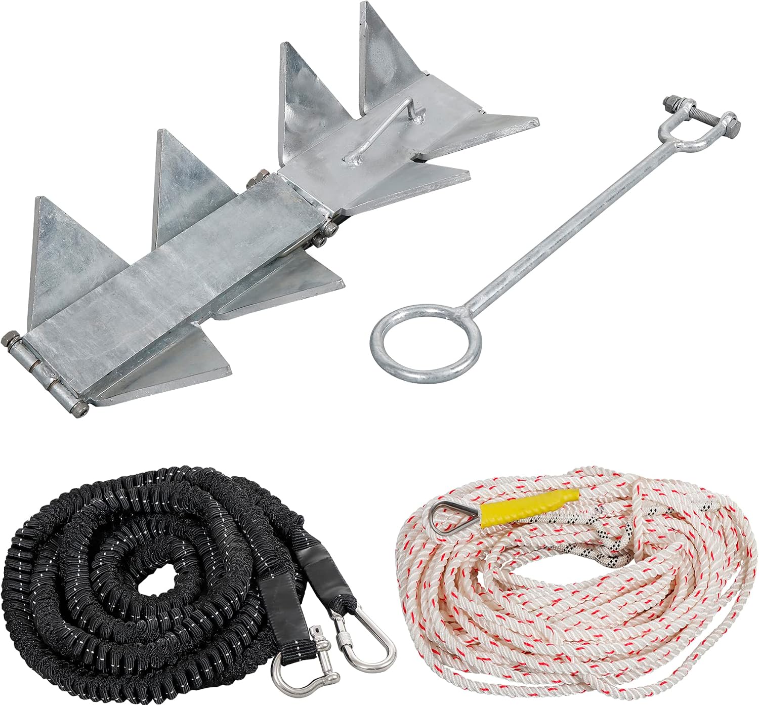 Box Anchor Kit 13LBS/19LBS/25LBS, Boat Anchor with 16.5 Feet Elastic Rope & 100 Feet Nylon Rope, Hot-Dipped Galvanized Folding Boat Slide Cube Anchor (Box Style) Suitable for Boats
