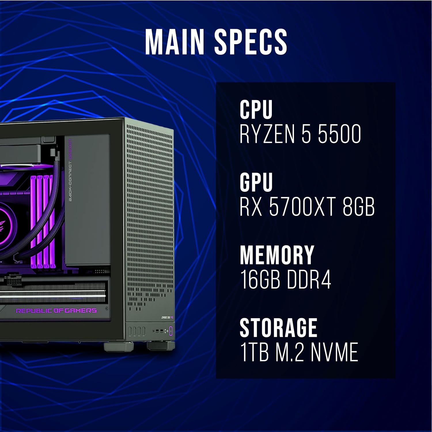 TWELF Nyx D32 Gaming PC – Ryzen 5 5500, RX 7600 8GB, 16GB DDR4, 512GB NVMe SSD, Windows 11 Pro, Liquid Cooled, Mini Tower - Mystery Gift Included