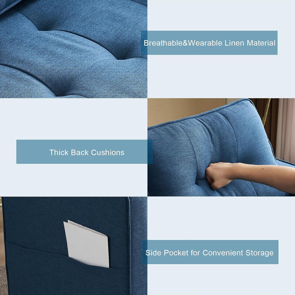 VINGLI Upgraded Loveseat Sleeper, 53.5' W 80' L Convertible Sofa Bed Couch Futon Couches for Living Room, Folding Couch Bed for Small Spaces, Foldable Floor Gaming Sofa Bed for Basement, Navy Blue
