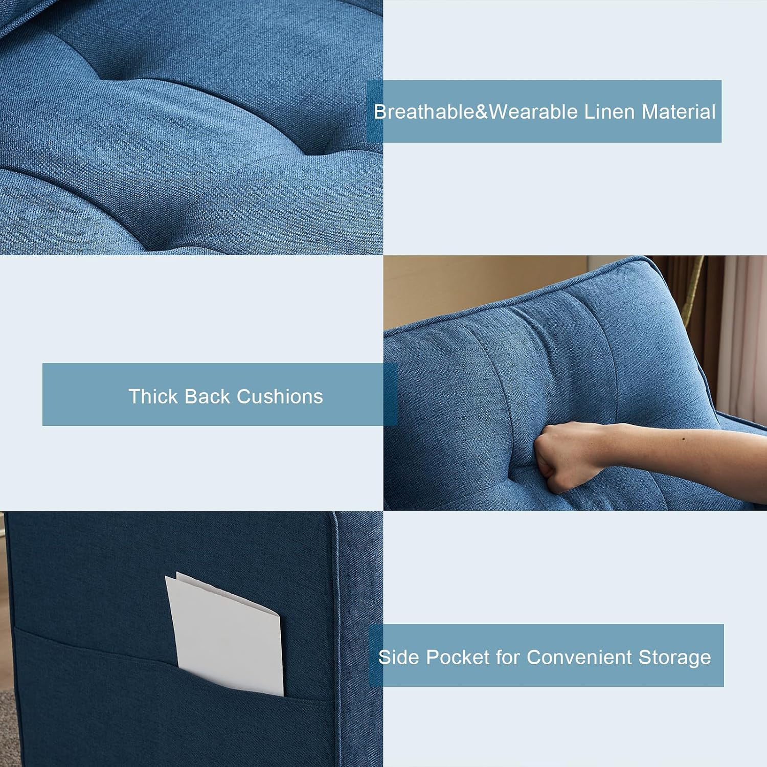 VINGLI Upgraded Loveseat Sleeper, 53.5' W 80' L Convertible Sofa Bed Couch Futon Couches for Living Room, Folding Couch Bed for Small Spaces, Foldable Floor Gaming Sofa Bed for Basement, Navy Blue