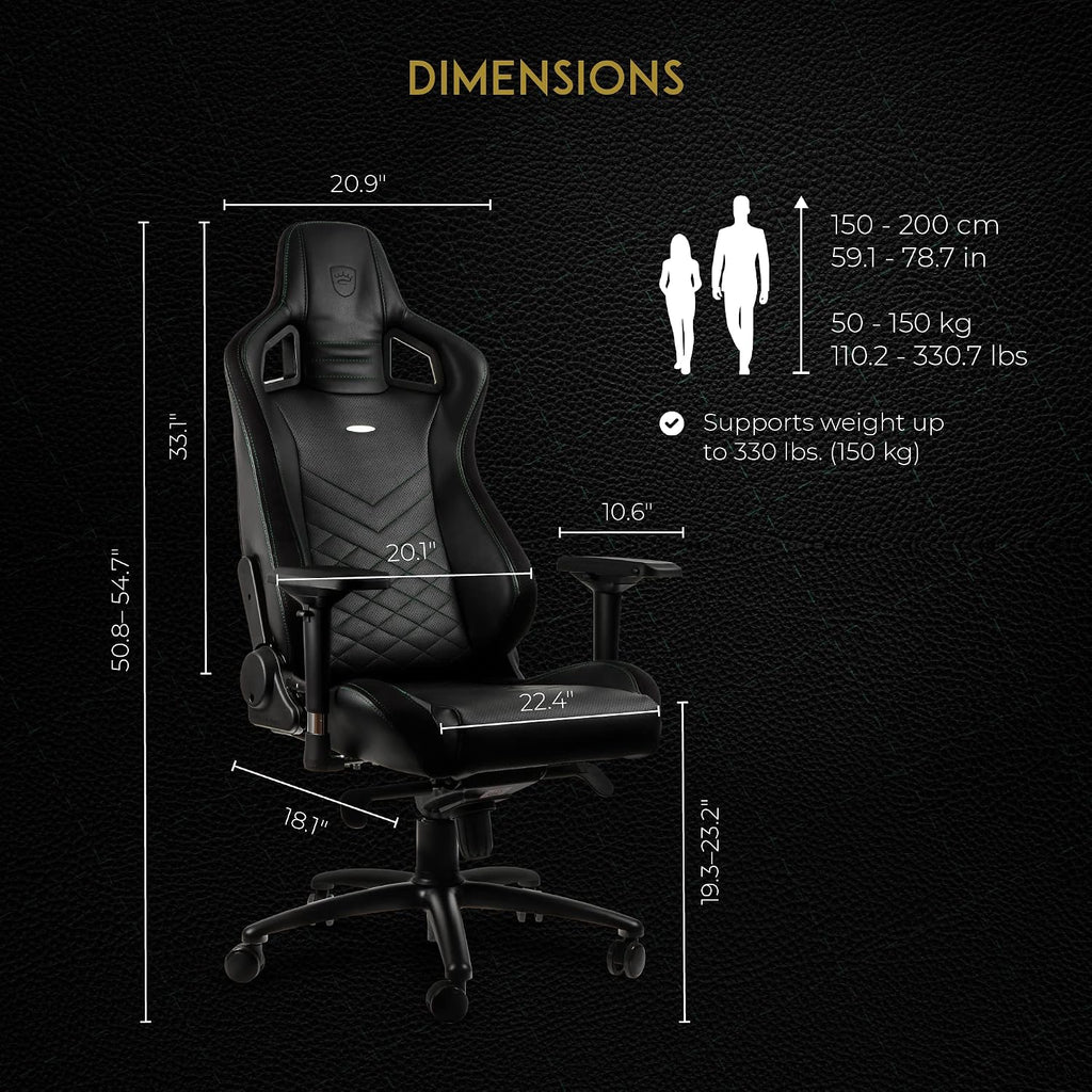 noblechairs Epic Reclining Gaming Chair and Reclining Office Chair, PU Faux Leather, Black/Green