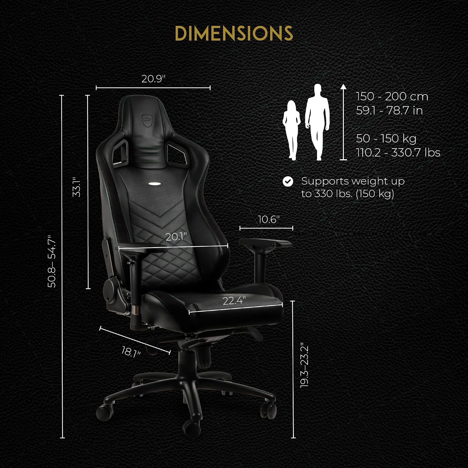 noblechairs Epic Reclining Gaming Chair and Reclining Office Chair, PU Faux Leather, Black/Green