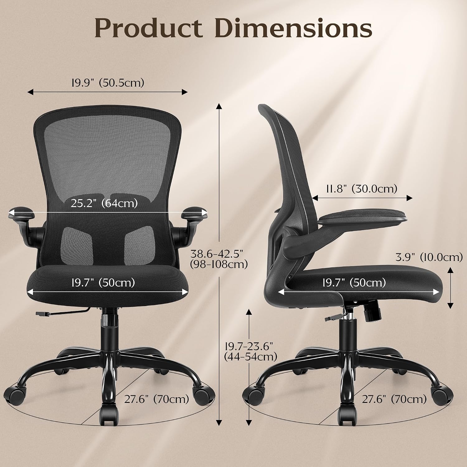 FelixKing Office Desk Chairs, Ergonomic PC Desk Chair with Wheels, Adjustable Lumbar Support and Height, Swivel Computer Chair with Flip-up Armrests, Ergo Mesh Backrest for Working (Black, Pack of 2)