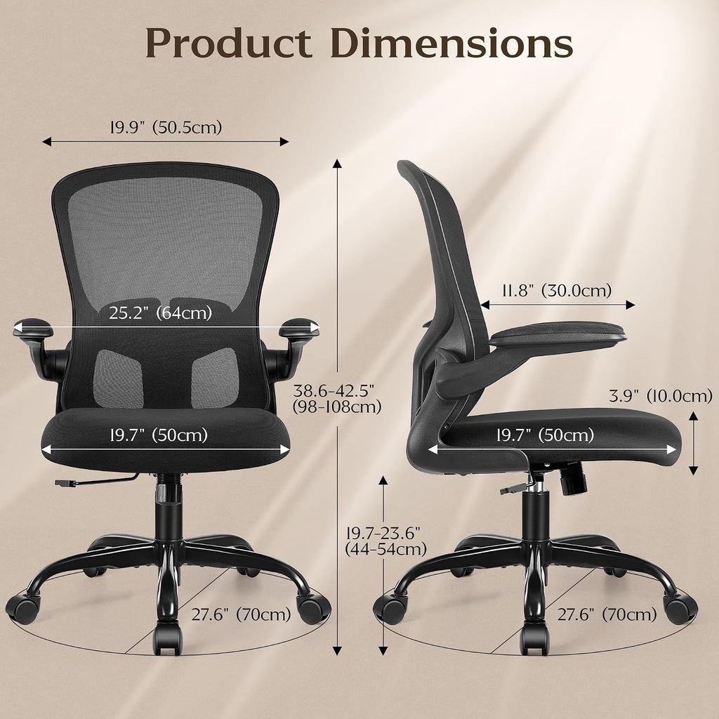 FelixKing Office Desk Chairs, Ergonomic PC Desk Chair with Wheels, Adjustable Lumbar Support and Height, Swivel Computer Chair with Flip-up Armrests, Ergo Mesh Backrest for Working (Black, Pack of 4)