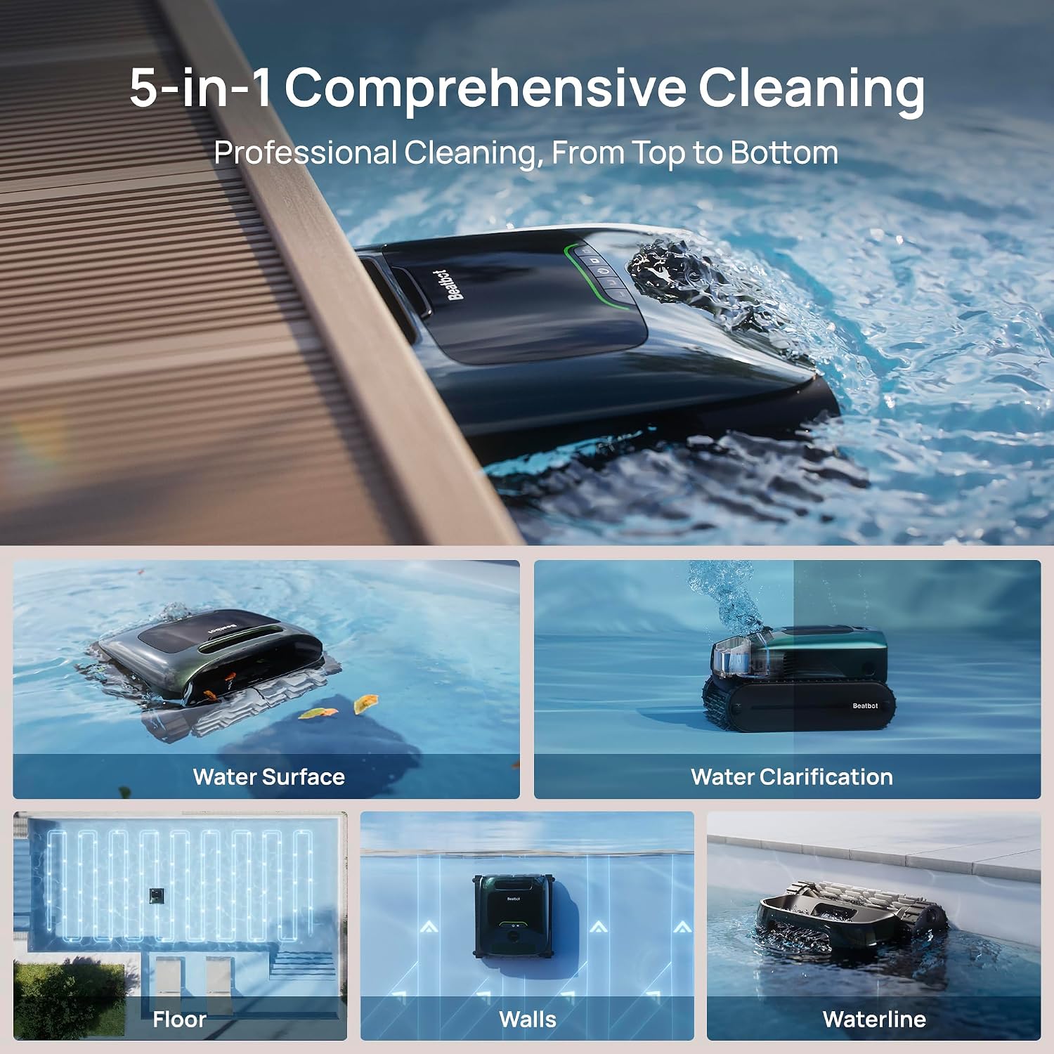 Beatbot AquaSense 2 Pro Pool Vacuum Robot with Clarifying Agent Kit-Unmatched 5-in-1 Cleaning, Clean Water Surface with Remote Navigation, Surface Parking, Clarifies Water, for Pools up to 3,875 Sq.ft