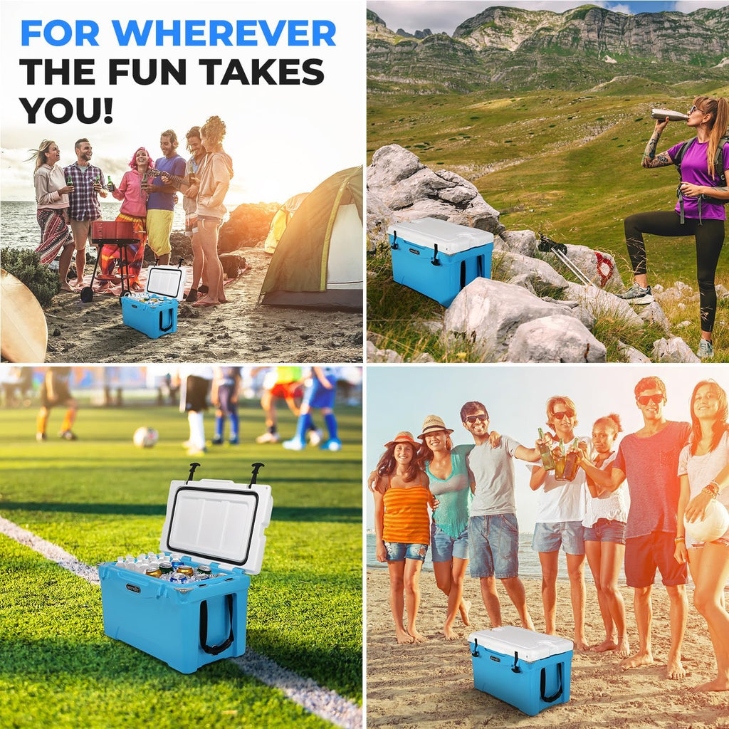 SereneLife Ultra-Tough 25-75 Quart Rotomolded Cooler Box, Holds Upto 64 Cans, Keeps Ice Up to 5 Days, Heavy-Duty Insulated Portable Ice Chest Box, Ideal for Camping, Beach, Picnics, Tailgating, etc