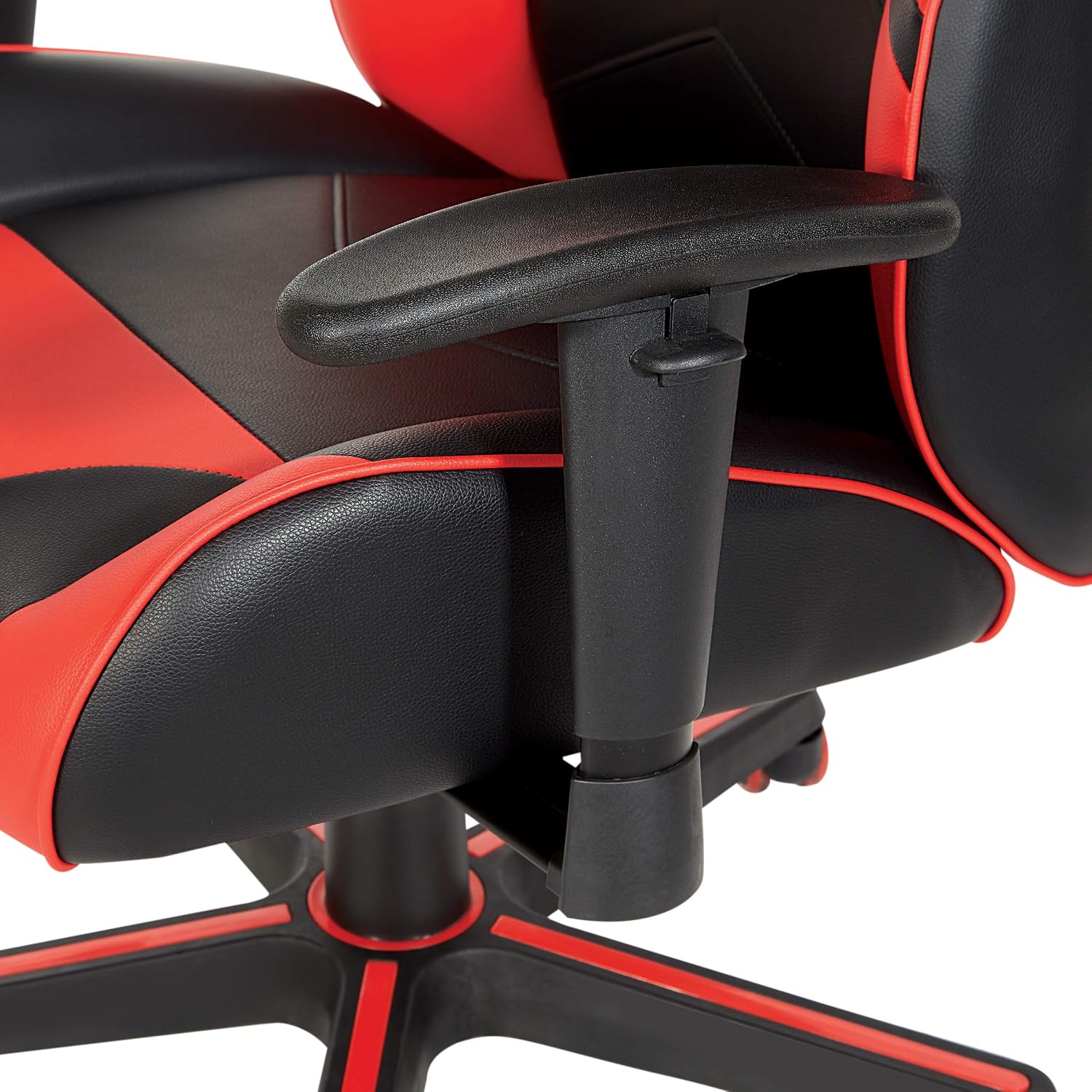 OSP Home Furnishings Vapor Ergonomic Adjustable High Back Faux Leather Gaming Chair with Coil Spring Seat and Integrated Cooling Airflow, Red Accents