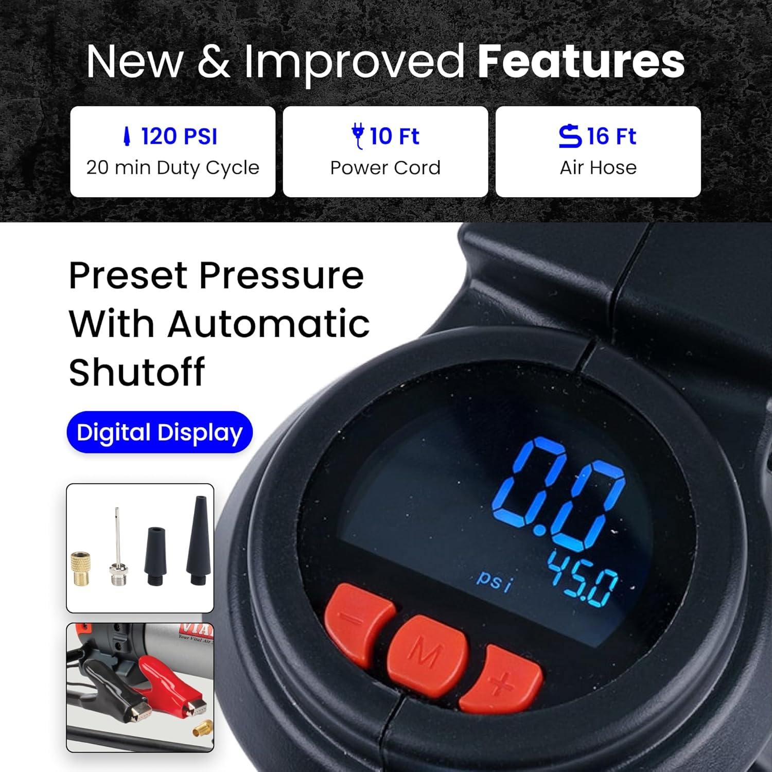 VIAIR Digital EVC88P - Portable Air Compressor Tire Inflator for Car, Truck, SUV & RV | Preset Automatic Shut Off Feature | 12V Heavy Duty On/Off Road Tire Pump Air Compressor 120 PSI