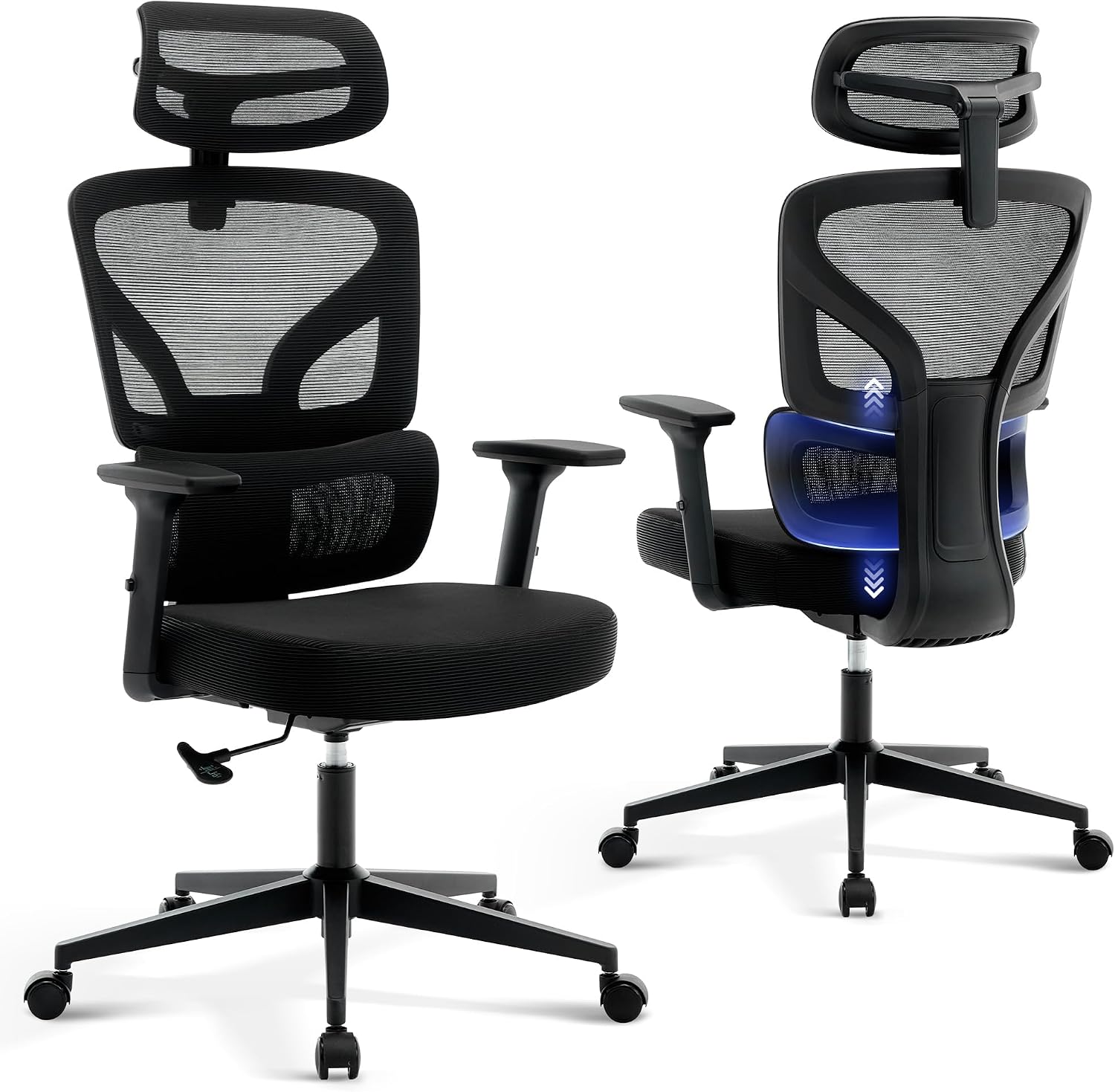 Office Chair Ergonomic Desk Chair - Home Mesh Office Desk Chair with Adjustable Lumbar Support, High-Back Computer Gaming Chair with Headrest 3D Armrests, Rolling Swivel Task Chairs for Home, Office