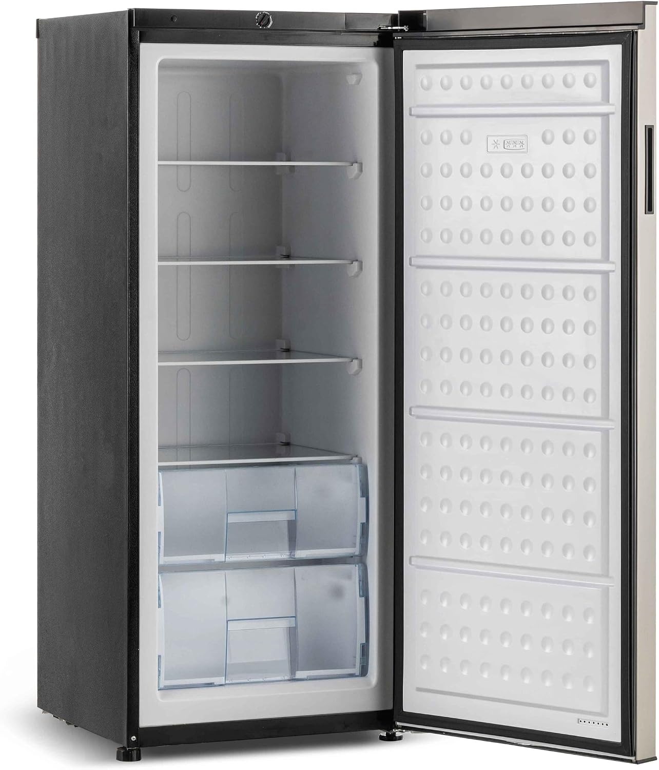 Frigidaire 10 Cu. Ft. Upright Convertible Fridge/Freezer, Reversible Door, Removable Glass Shelves, Adjustable Controls, Platinum Finish