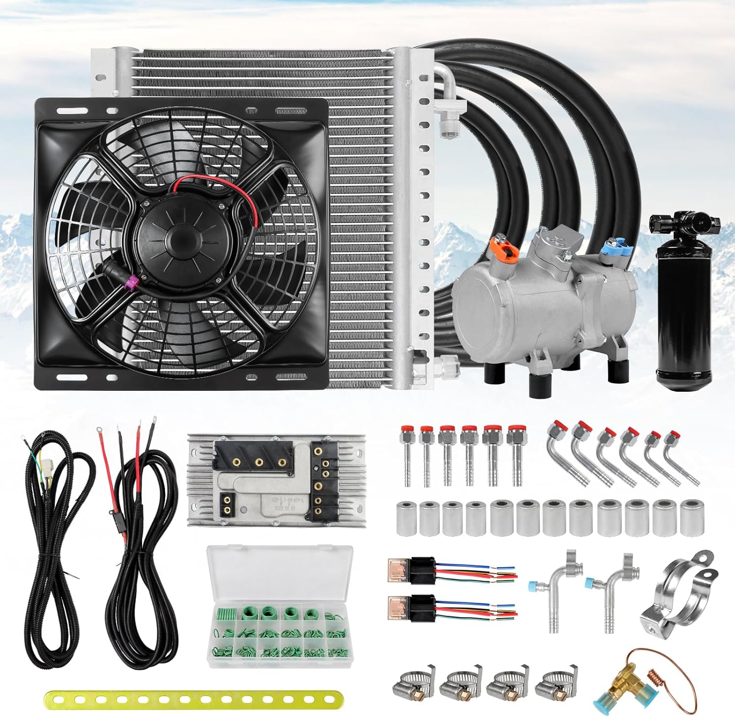 12V automobile air conditioner electric compressor, applicable to refitting automobile air conditioning system, no oil consumption air conditioning compressor kit 12V DC air conditioning unit