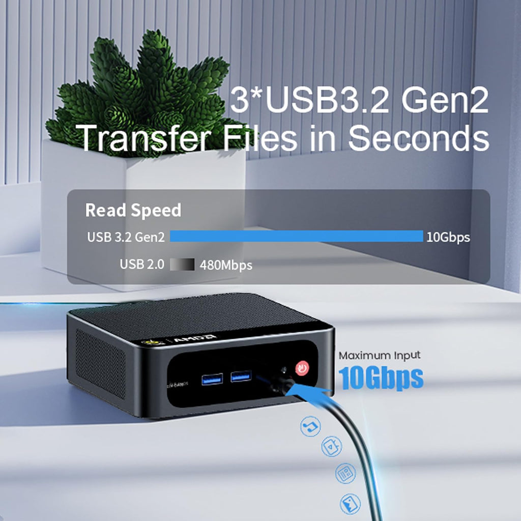 Beelink Mini PC SER5 Pro 5800H, AMD Ryzen 7 5800H(Up to 4.4GHz), High-Performance Mini Computers, 32GB DDR4 1TB M.2 PCIe3.0 SSD, Support 4k Triple Display/WiFi 6/BT5.2/1000Mbps for Home/Office
