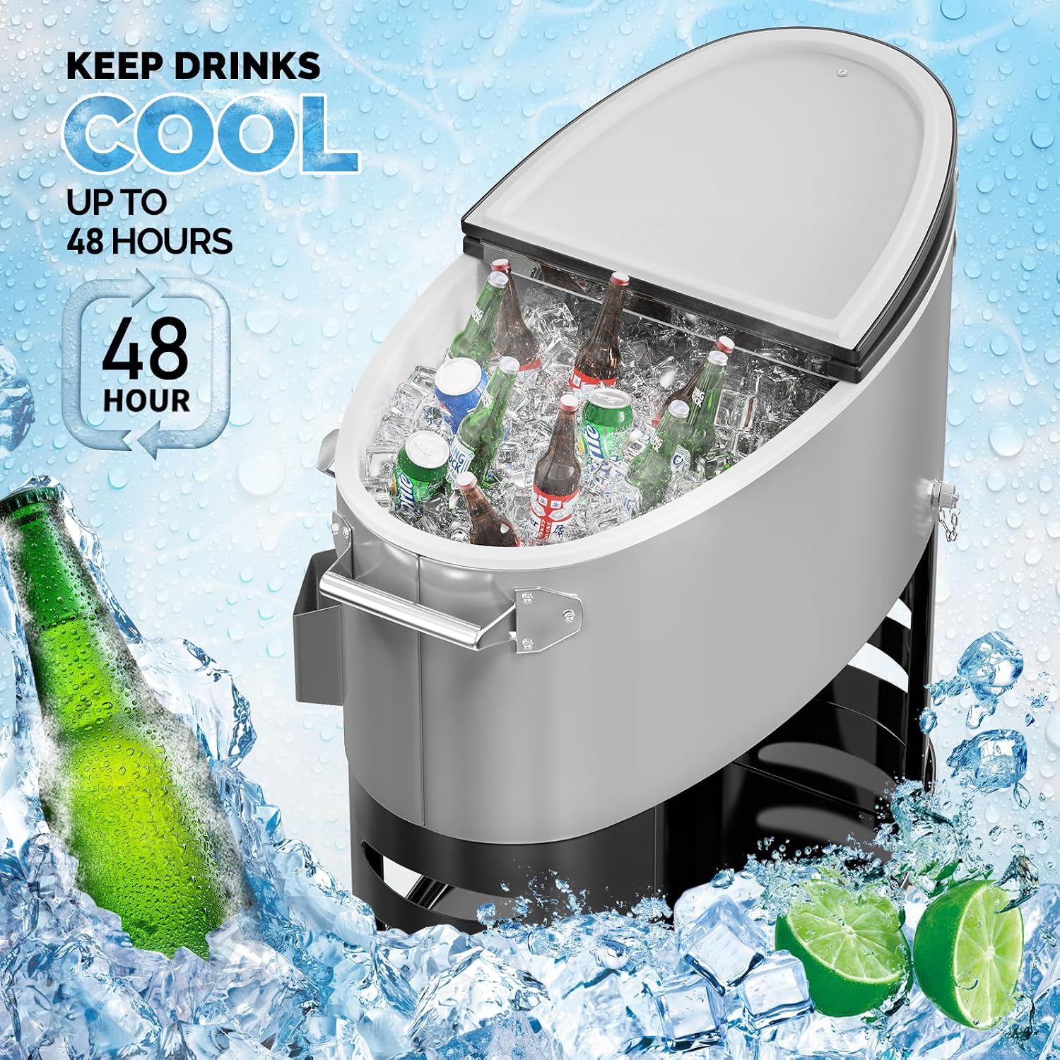 VINGLI Patio Cooler, Rolling Ice Chest on Wheels, Portable Patio Party Bar Drink Cooler Cart, with Shelf, Beverage Pool with Bottle Opener,Water Pipe