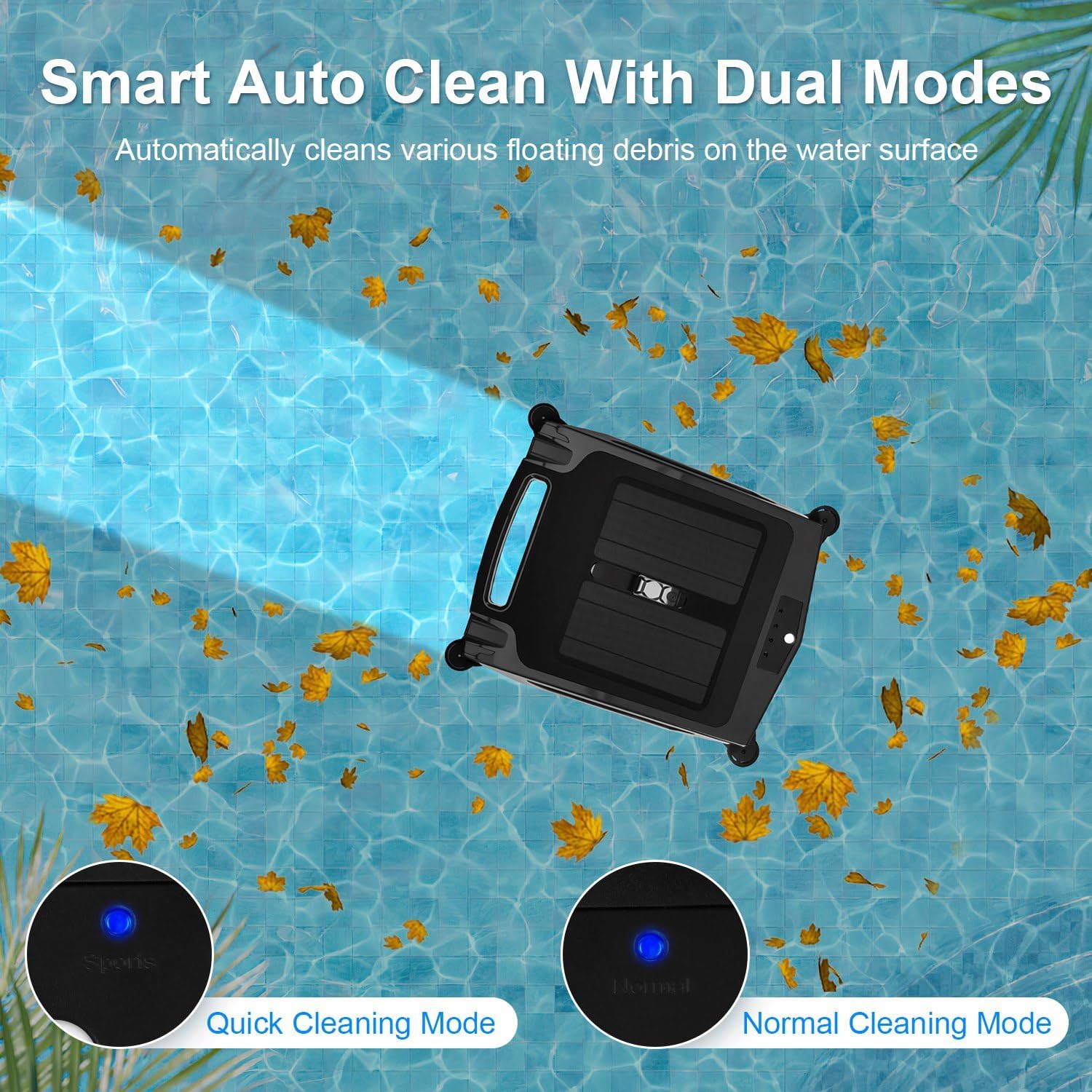 TeqHome Solar Pool Skimmer,Cordless Automatic Robotic Pool Surface Skimmer Cleaner with APP Support,24/7 Cleaning,Smart Obstacle Avoidance,Dual Charging Modes for Most Swimming Pools up to 2512 Sq.ft.