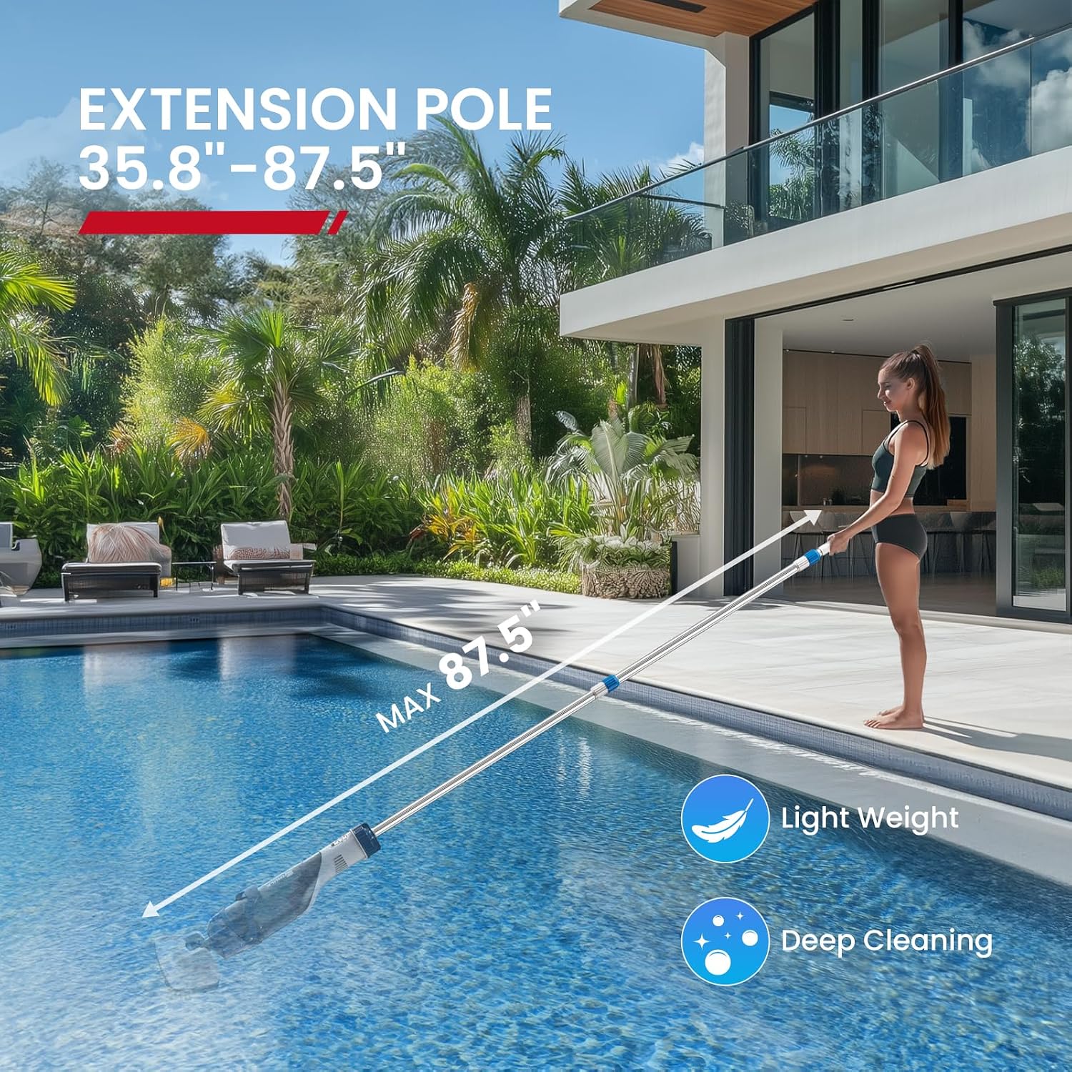 ENHULK Pro Cordless Pool Vacuum - 18.5 GPM Powerful Suction, 70min Runtime & 13.4' Wide Head, XL Capacity Handheld Rechargeable Pool Cleaner for Inground/Above Ground Pools with Telescopic Pole, PC18