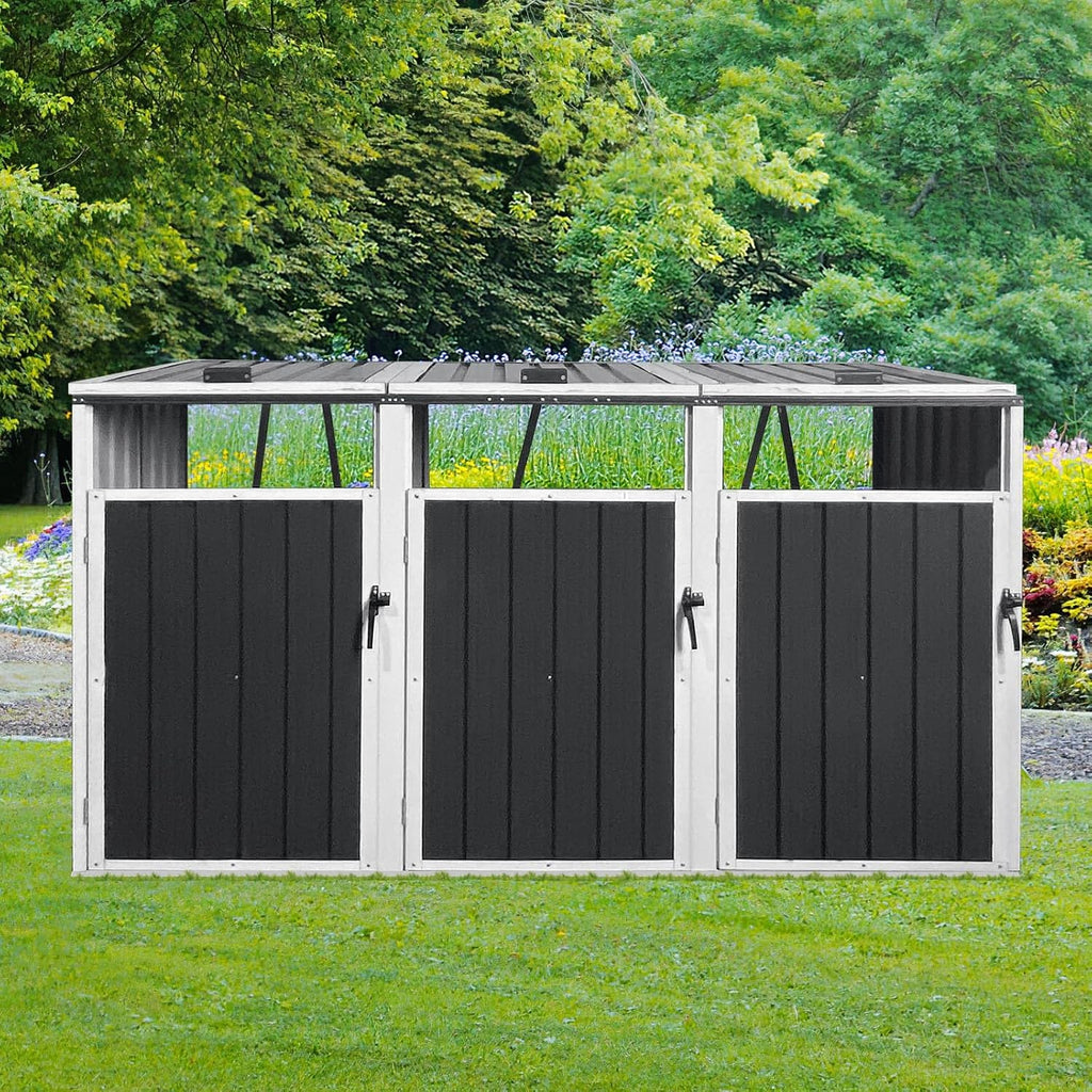 ZeHuoGe Outdoor Trash Can Storage Shed for 3 Trash Bins, Metal Garbage Outdoor Shed, Garbage Bin Storage Shed for Garden Backyard Patio Lawn