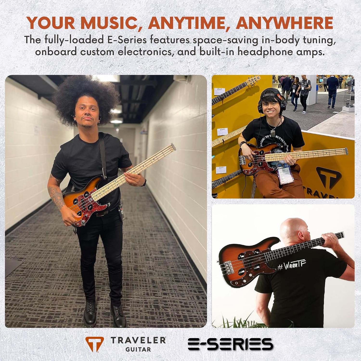 Traveler Guitar TB-4P Sunburst Bass | Travel Guitar with Aux-in | 4 String Bass Guitar with 22 Jumbo Frets | Full 32' Scale Portable Electric Bass Guitar | Headless Guitar with Custom Gig Bag