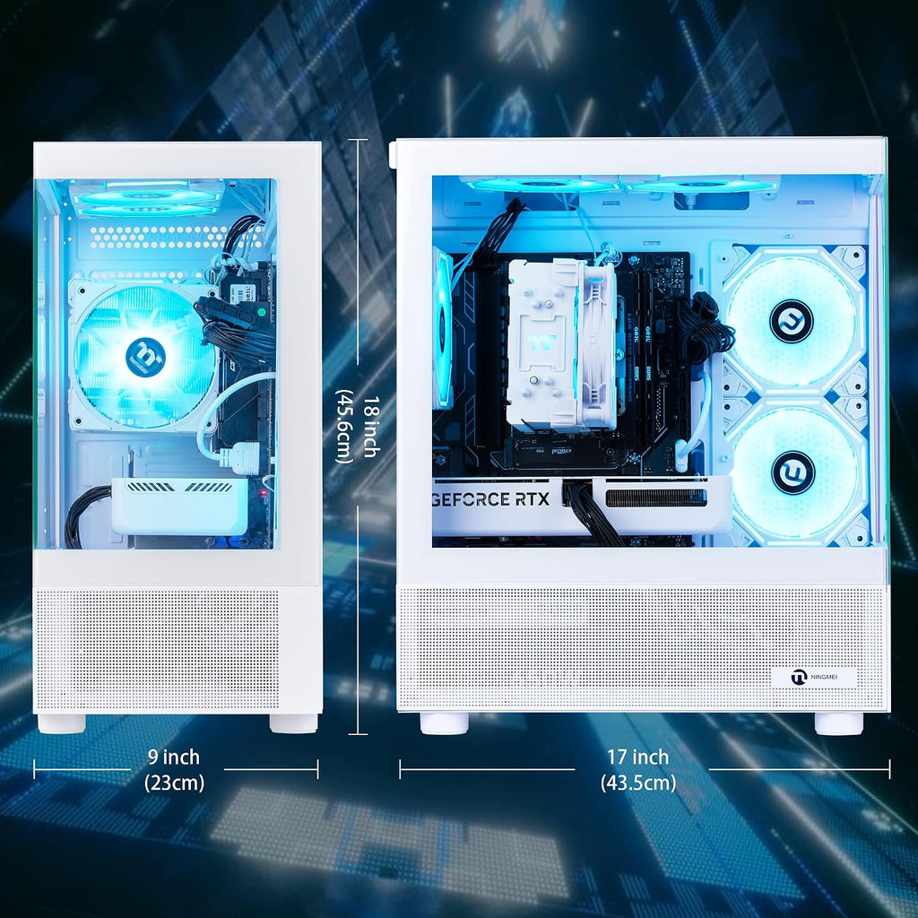 NINGMEI Gaming PC Desktop, AMD Ryzen 7 9700X 8 core 3.8GHz(up to 5.5GHz), GeForce RTX 5060 8GB, 16GB DDR5 RAM 6000MHz, 1TB NVME SSD, 650W PSU, Windows 11 Home 64-bit, WiFi, White