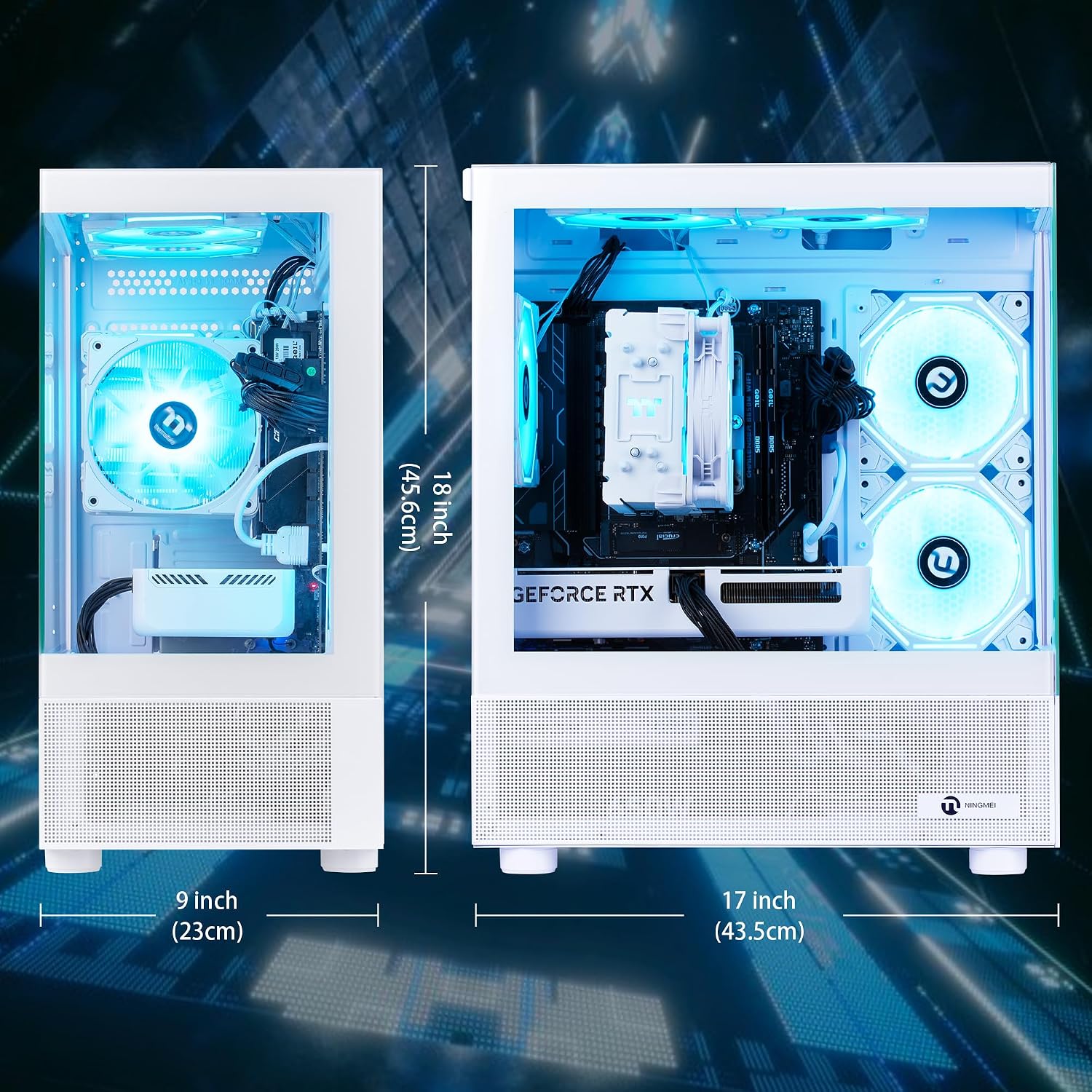NINGMEI Gaming PC Desktop, AMD Ryzen 7 9700X 8 core 3.8GHz(up to 5.5GHz), GeForce RTX 5060 8GB, 16GB DDR5 RAM 6000MHz, 1TB NVME SSD, 650W PSU, Windows 11 Home, WiFi, White