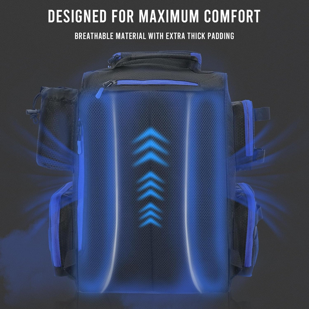 Large Fishing Backpack with 4 Tackle Boxes - Waterproof Fishing Tackle Backpack with Fishing Rod Holder - Heavy Duty 43L Fishing Tackle Box for your Fishing Lures and Fishing Gear