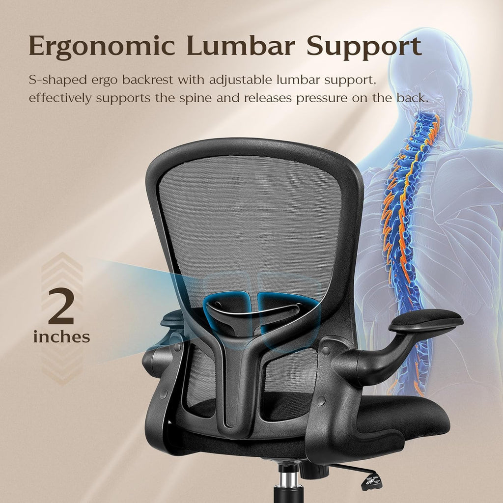 FelixKing Office Desk Chairs, Ergonomic PC Desk Chair with Wheels, Adjustable Lumbar Support and Height, Swivel Computer Chair with Flip-up Armrests and Ergo Mesh Backrest(Black, Pack of 8)
