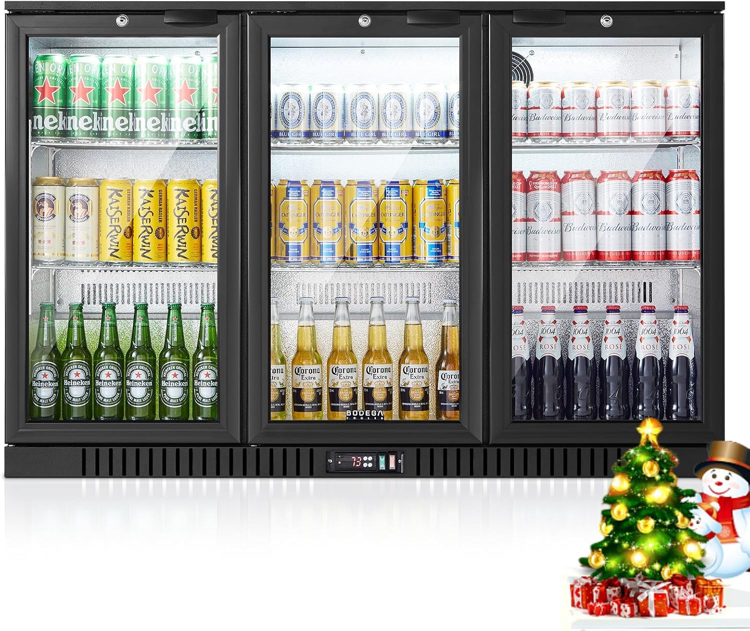 BODEGA BODEGACOOLER Back Bar Cooler with 3 Glass Doors,11.4 Cu.Ft Commercial Bar Beverage Refrigerator Under Counter,Large Display Bar Fridge for Beer Soda Wine LED Lighting,DOE Approved