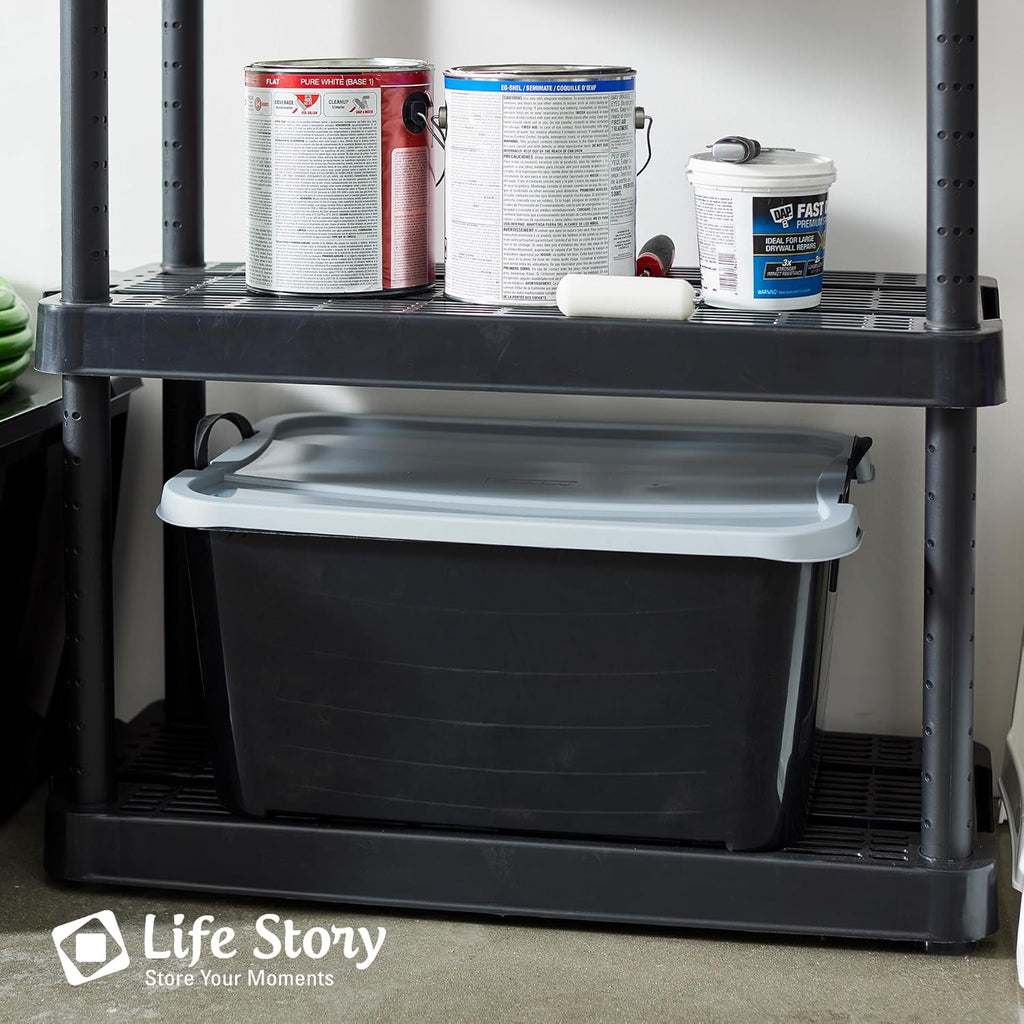 Life Story 24 Pack Heavy Duty Stackable Storage Bin, 55 Quart Home Organizer, Versatile Lightweight Locking Bins with Carrying Handles, Black/Gray