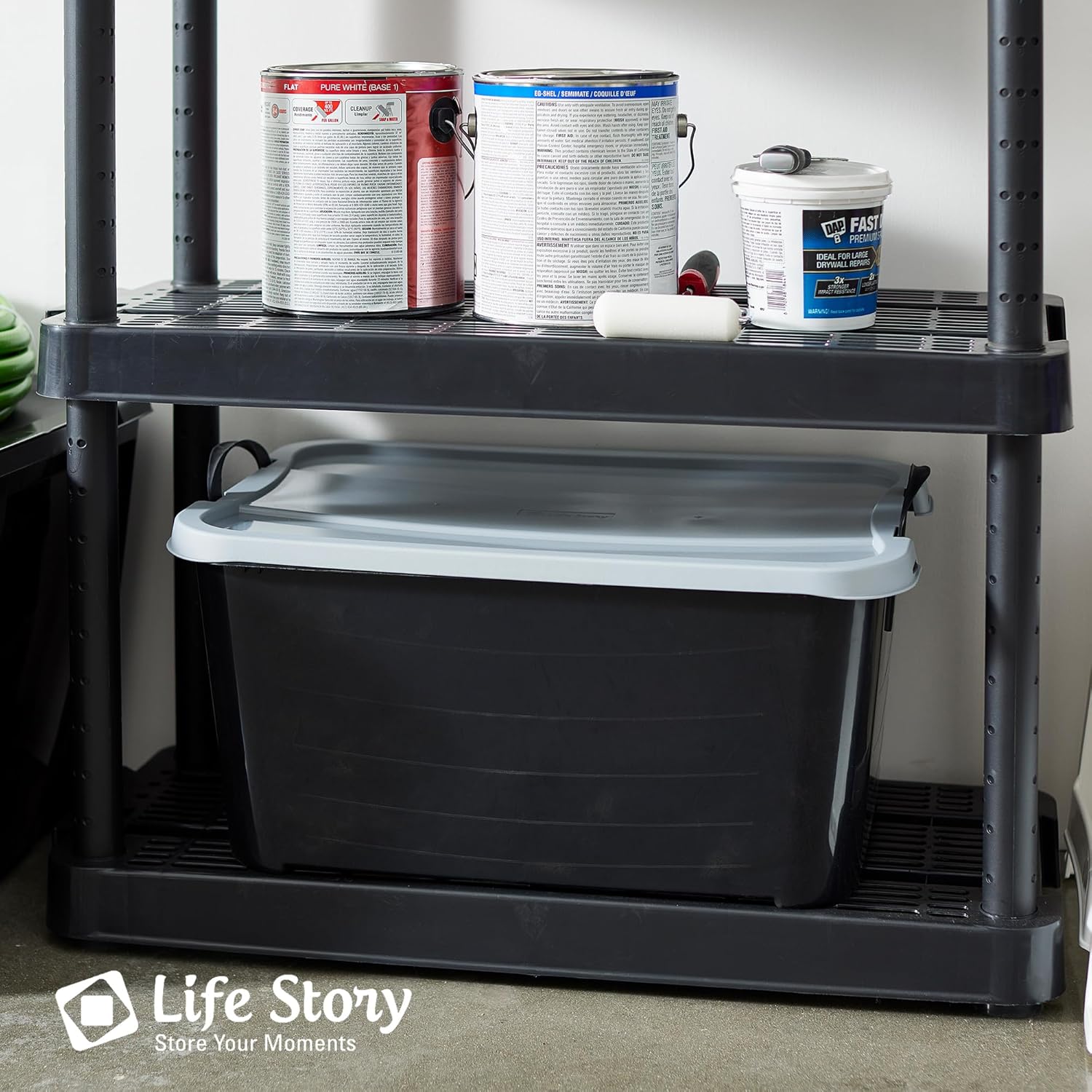 Life Story 24 Pack Heavy Duty Stackable Storage Bin, 55 Quart Home Organizer, Versatile Lightweight Locking Bins with Carrying Handles, Black/Gray