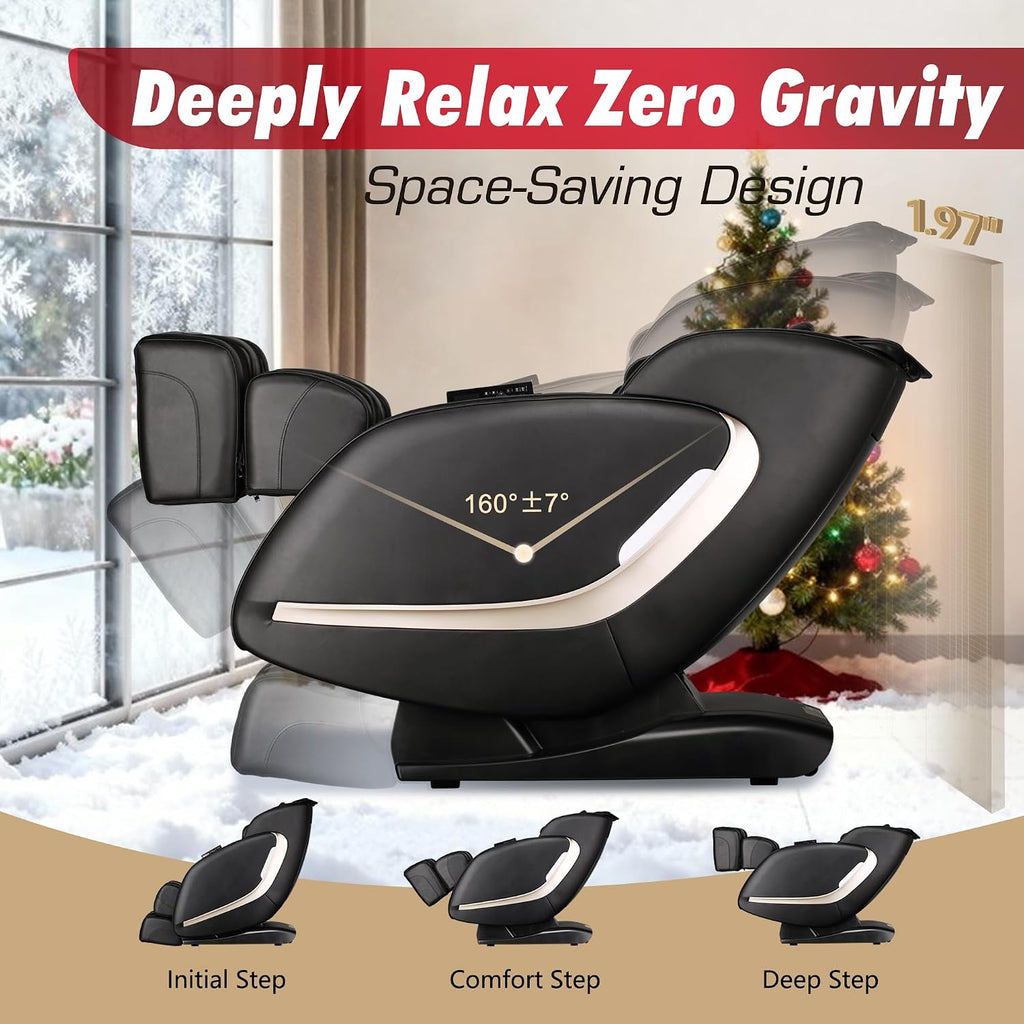 EASPEARL 2026 Massage Chair Full Body,SL-Track,165°Zero Gravity Massage with Full Body Heat,APP Control,Airbags,Bluetooth Speaker,12 Auto Modes,3-Row Foot Rollers,Body Scan(Black)