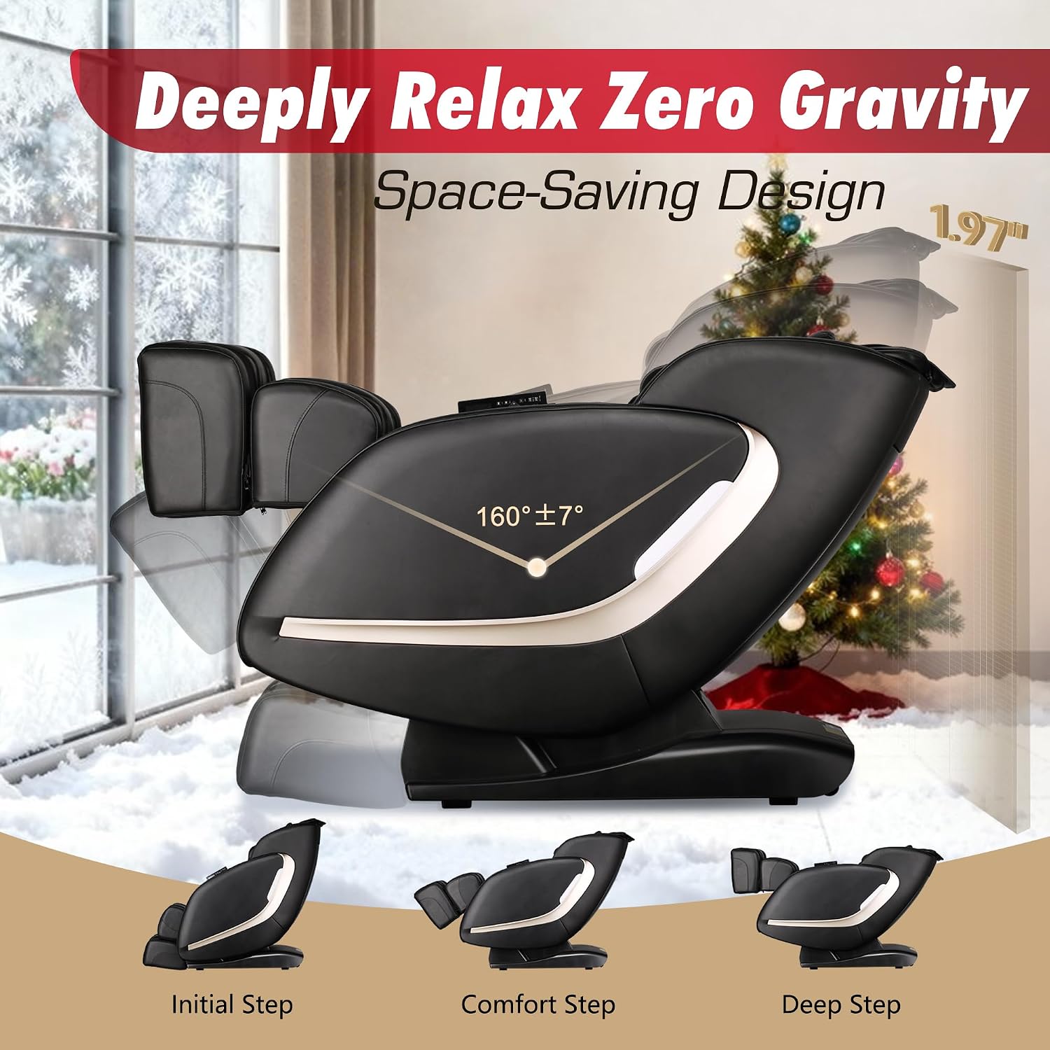 EASPEARL 2026 Massage Chair Full Body,SL-Track,165°Zero Gravity Massage with Full Body Heat,APP Control,Airbags,Bluetooth Speaker,12 Auto Modes,3-Row Foot Rollers,Body Scan(Black)