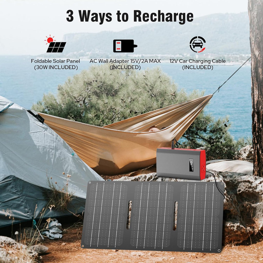 300 W Portable Solar Power Station Generator with Foldable 60W Solar Panel Charger, 110V Solar Power Bank with AC Outlet for Laptop Smart Devices Camping RV Home VanLife Outdoor Power Outage