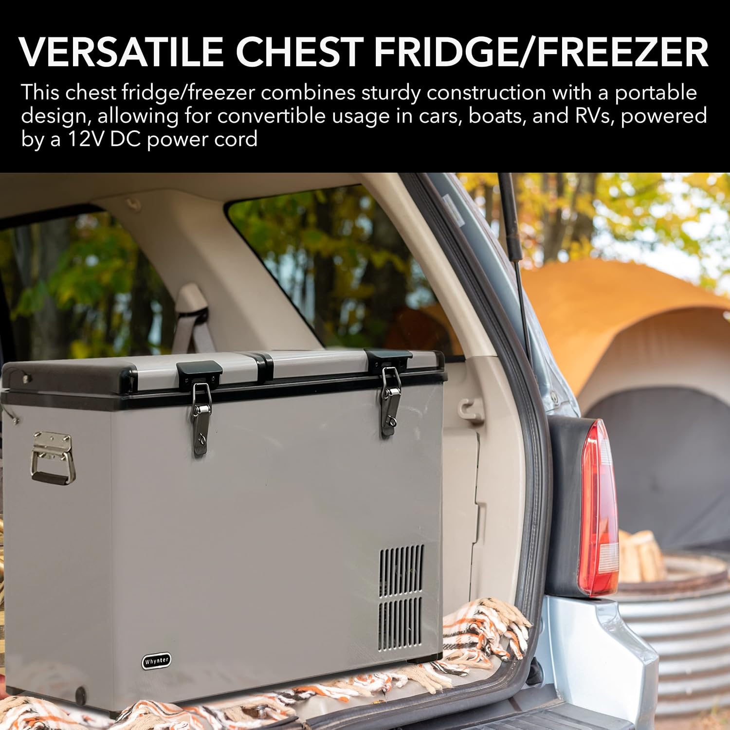 Whynter 90 Qt. Portable Refrigerator / Portable Freezer for Travel - Chest Freezer / Fridge for Car, Camping, RVs & More, -8°F to 50°F Temperature Range, AC 110V/ DC 12V, FM-901DZ, Charcoal