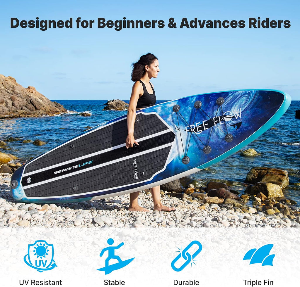 SereneLife Inflatable Stand Up Paddle Board and Detachable Seat - SUP Paddleboard Set for Adults and Youth, 32' Wide Design with Non-Slip EVA Deck Pad and Marine-Grade Materials, 350 lbs Capacity
