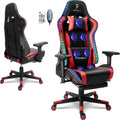 Massage Video Gaming Chair with Speaker and RGB LED Light, Ergonomic Racing Computer Gaming Chair with Footrest and Massage Lumbar Support, PU Leather, Gaming Chair for Adults.,Red