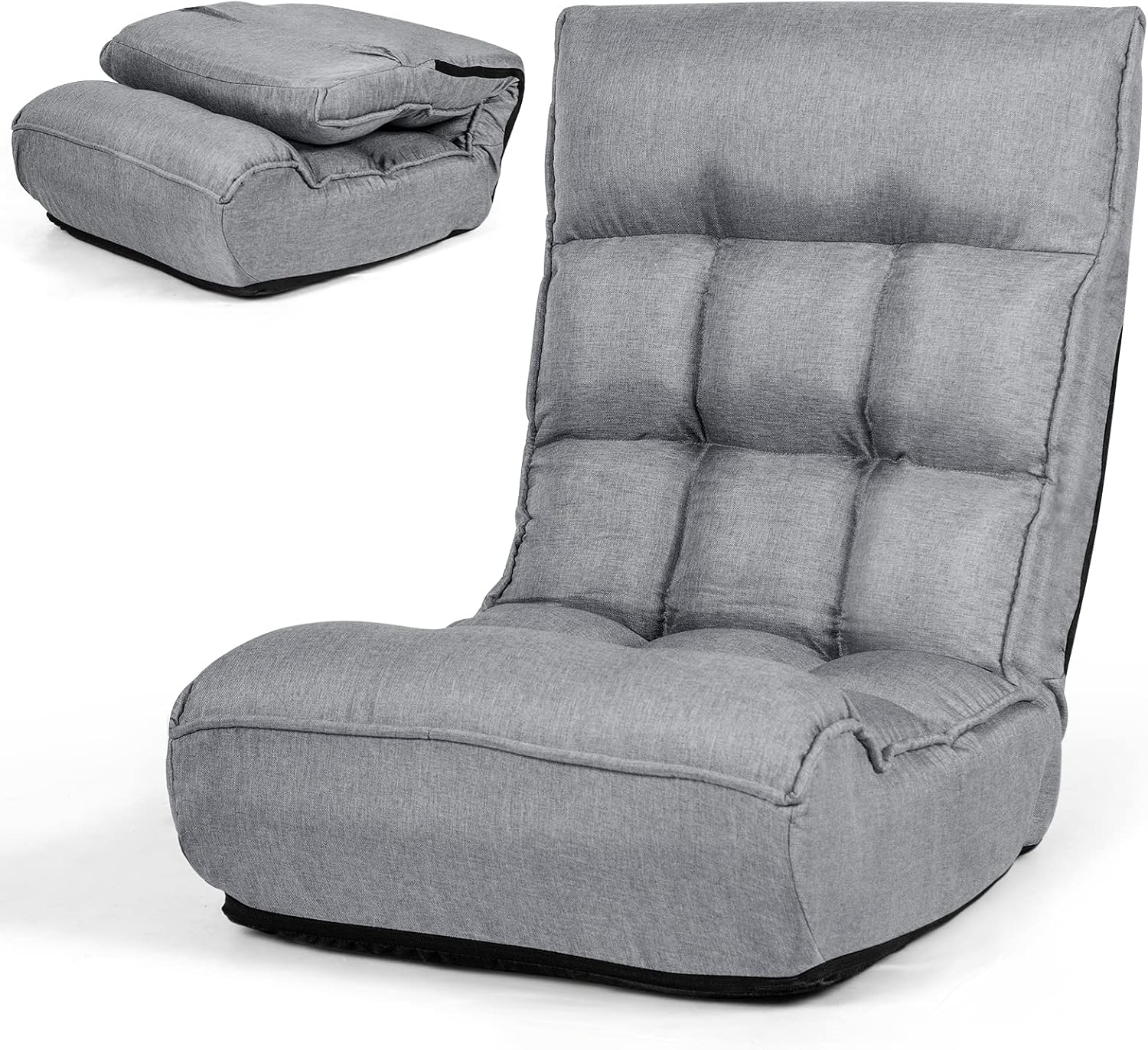 COSTWAY Folding Floor Lounge Chair, Floor Gaming Chair with 5-Position Adjustable Head & 4-Position Adjustable Backrest, Indoor Lazy Sofa Recliner for Bedroom, Living Room (Grey)