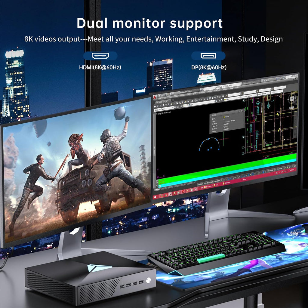 Mini Gaming PC, Desktop Computer Core i9-10900F 10 Cores Upto 5.2GHz, Win-11 Pro, 64G DDR4| 1T NVME SSD, GeForce RTX3050 6G, Type-C/HDMI/DP Ports, 8K@60Hz, WiFi6E/BT5.3 for Video Editing