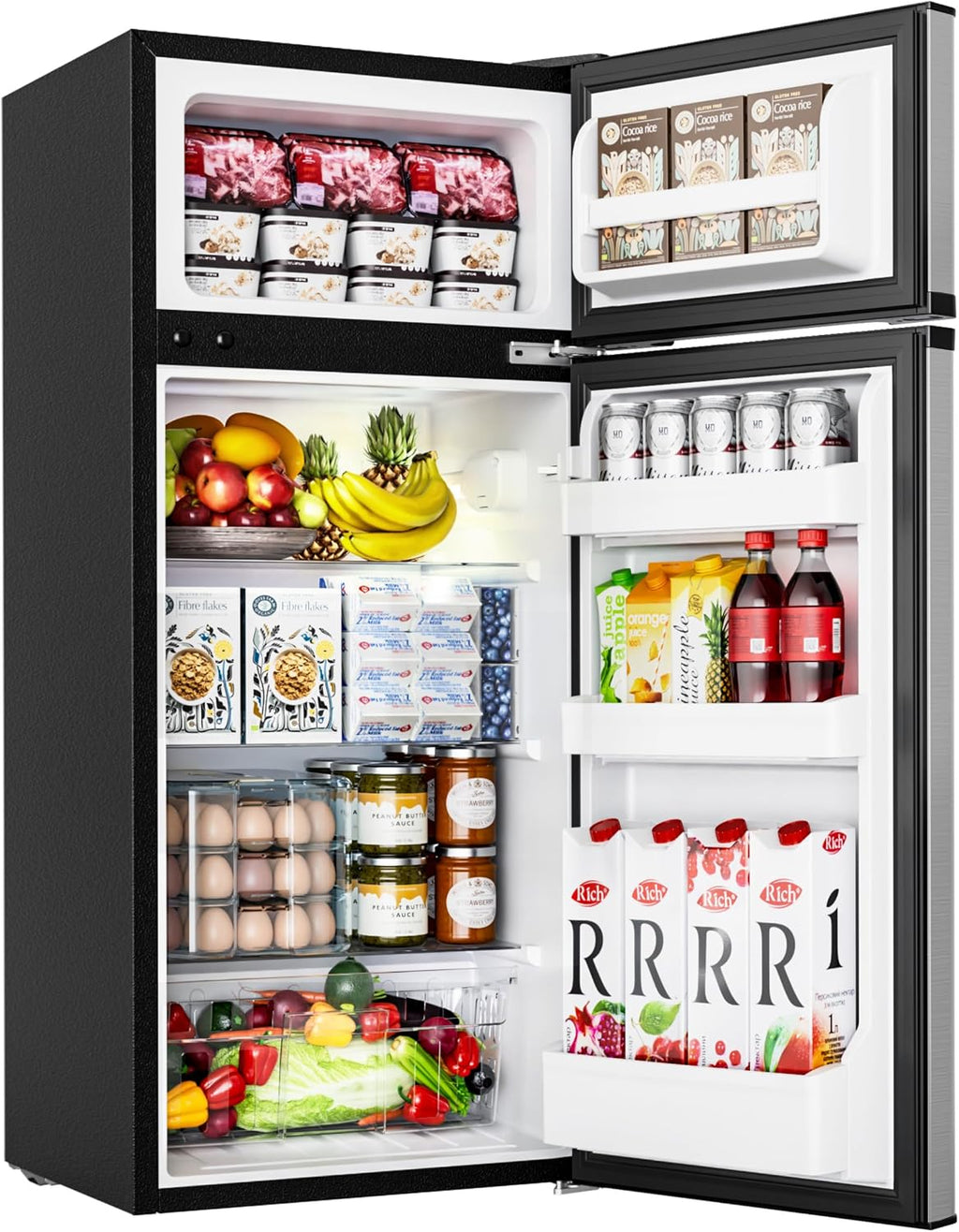 EUHOMY Mini Fridge with Freezer, 4.5 Cu.Ft Mini Refrigerator fridge, 2 door For Bedroom/Dorm/Office/Apartment - Food Storage or Cooling drinks, Silver