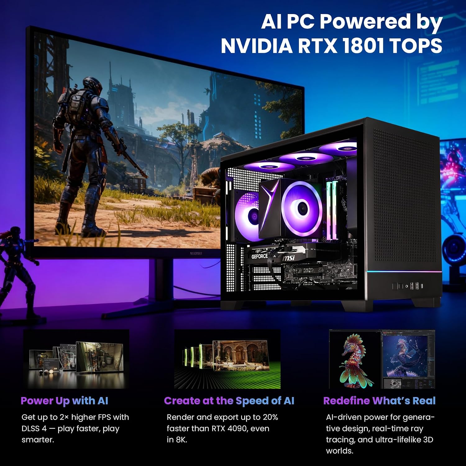 STORMCRAFT PC Gamer Viper AI Gaming PC,Intel i7 14700F 5.4GHz, GeForce RTX 5060,32GB DDR5 RGB RAM 6000MHz,1TB NVMe SSD, B760 Chipset,650W Gold PSU,WiFi,Bluetooth,Win 11 Home Prebuilt Tower Computer