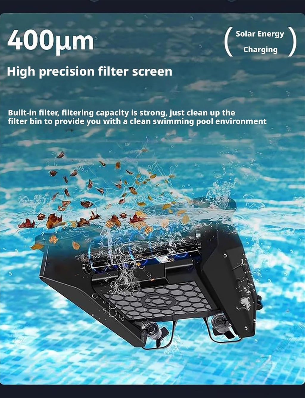 Pool Skimmer Robot with Solar Panel Automatically Design, Pool Skimmer Robotic, Twin Motors Automatic Pool Skimmer