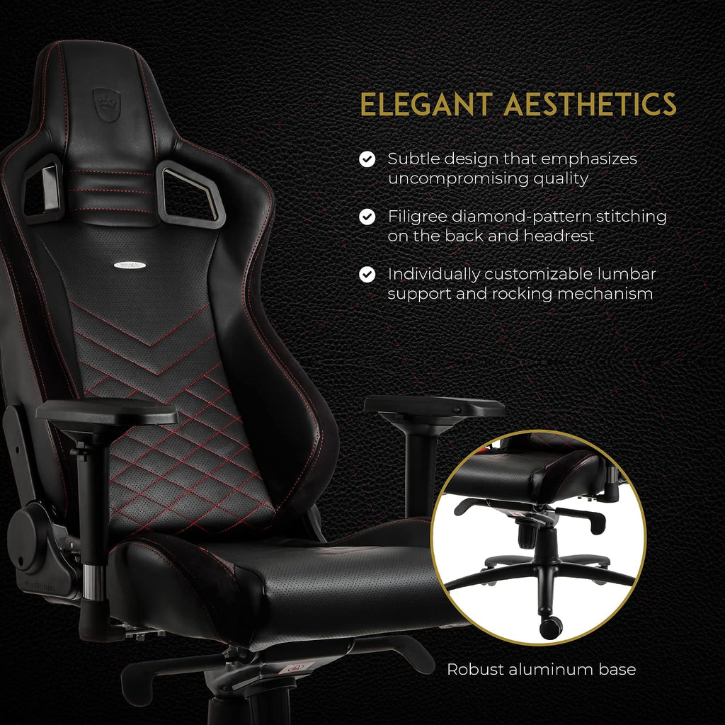 noblechairs Epic Reclining Gaming Chair and Reclining Office Chair, PU Faux Leather, Black/Red