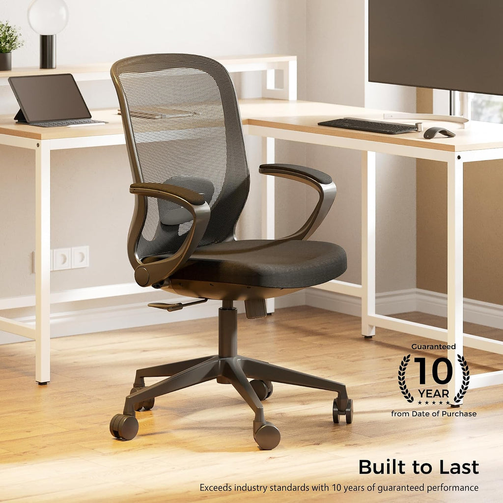 EUREKA ERGONOMIC Armis Ergonomic Office Chair with Back Support Flip up Arms, Home Office Desk Chair for Space Saving, Black, Breathable Backrest Mesh