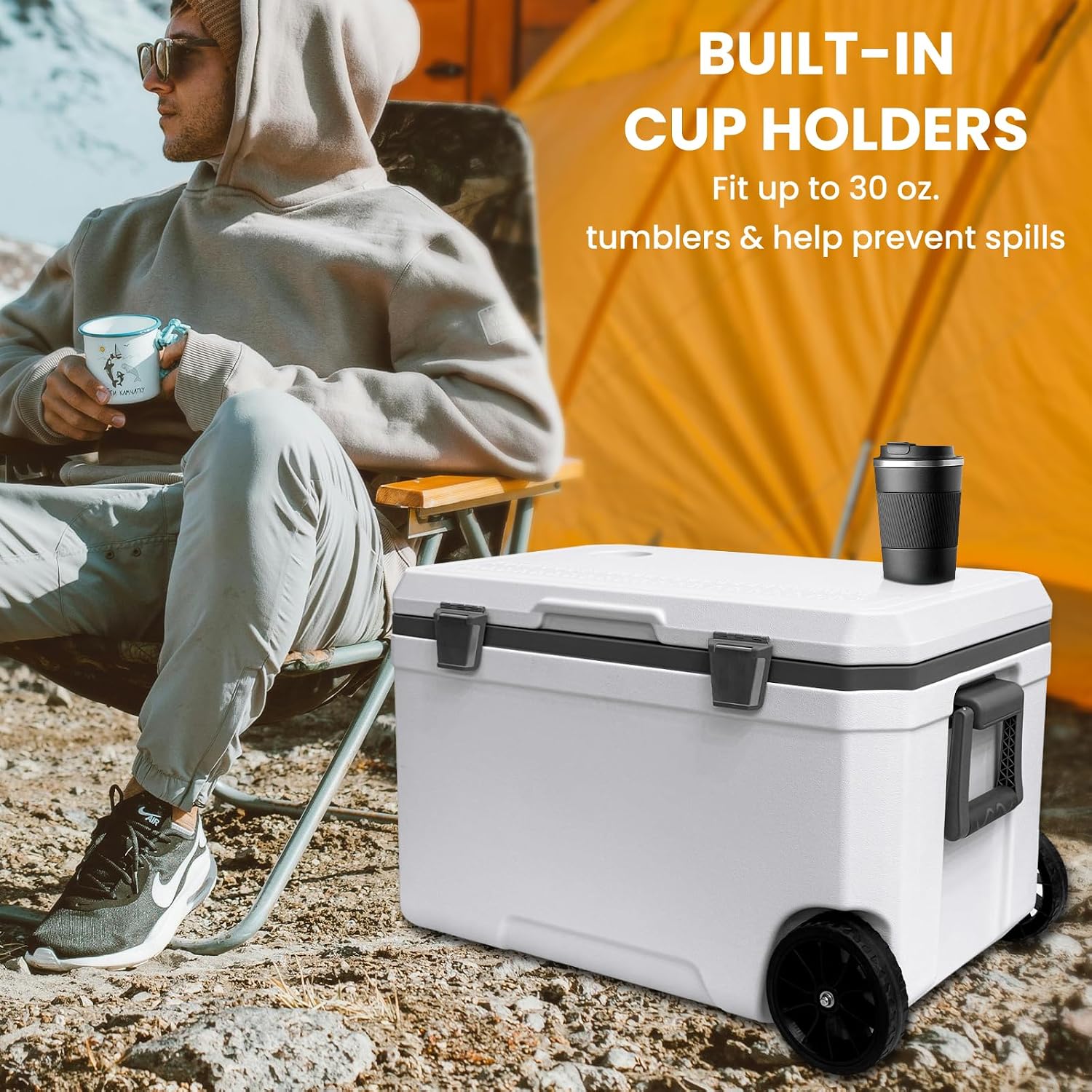 JUST-V 34-127 Quart Insulated Portable Cooler with Heavy Duty Wheels Keeps Ice for up to 5 Days, Great for Drink, Beach, Camping, Tailgating, Sports, & More