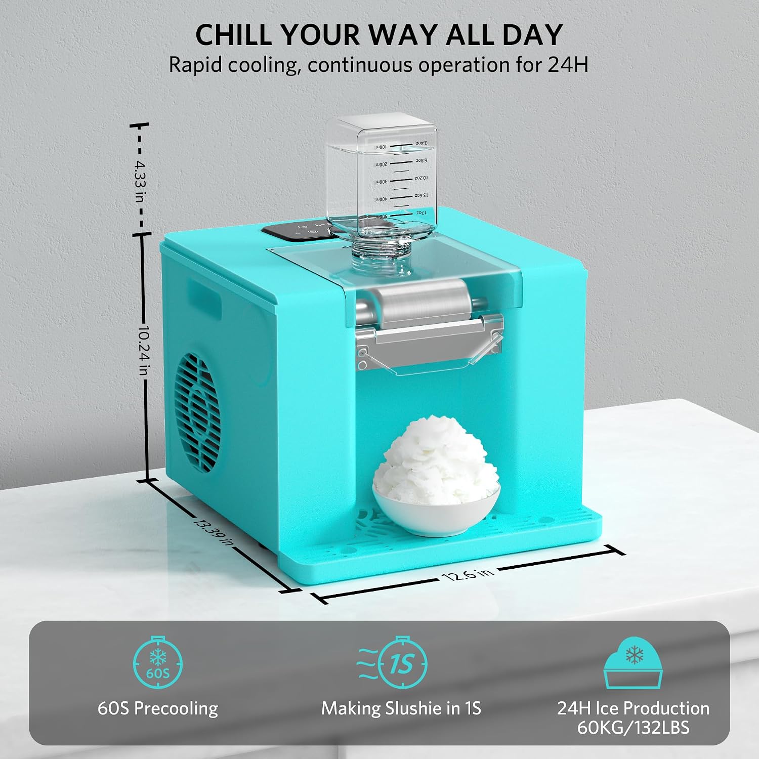 Shaved Ice Machine with Compressor | 60s Fast Fluffy Slushie & Snow Cone Maker | No Pre-Freezing | Sugar-Free Friendly | Self-Cleaning | 16oz Frozen Drink Maker for Home, Party & RV