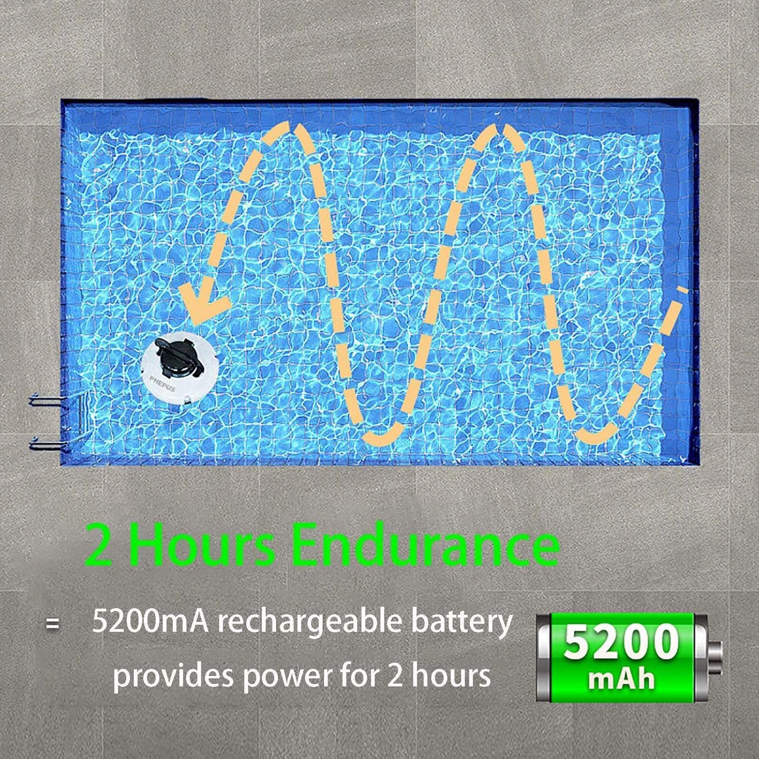 Robotic Pool Cleaner, 120 Minutes Powerful Cleaning, Dual Drive Motors, Auto Parking, Battery Powered Pool Robot Cordless Perfect for flat bottom pools up to 100m²