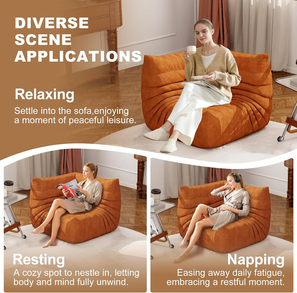 Full Foam Corner Chair – Comfortable Floor Couch for Adults, Waterproof Upholstery, Armless Fireside Lounge Chair for Living Room, Apartment, or Office (DarkOrange)