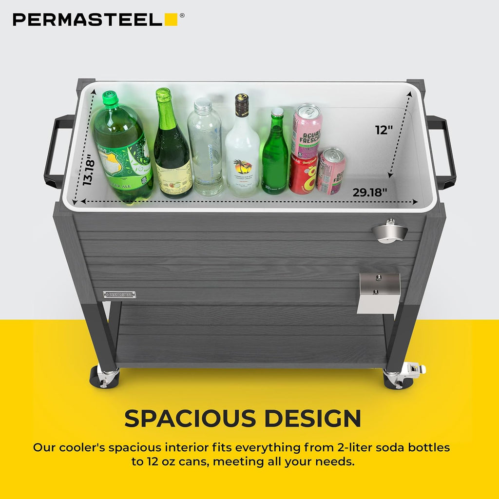 Permasteel 80 Quart Party Cooler, Rolling Ice Chest with Wheels and Handles for Indoor Outdoor Patio