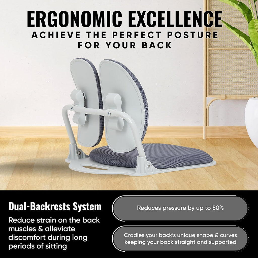 【Premium Dual-Backrests】 Made in Korea Ergonomic Floor Chair with Back Support - Meditation Chair, Floor Gaming Chair, Reading Chair, Floor Chairs for Adults, Foldable Chair (Grey)